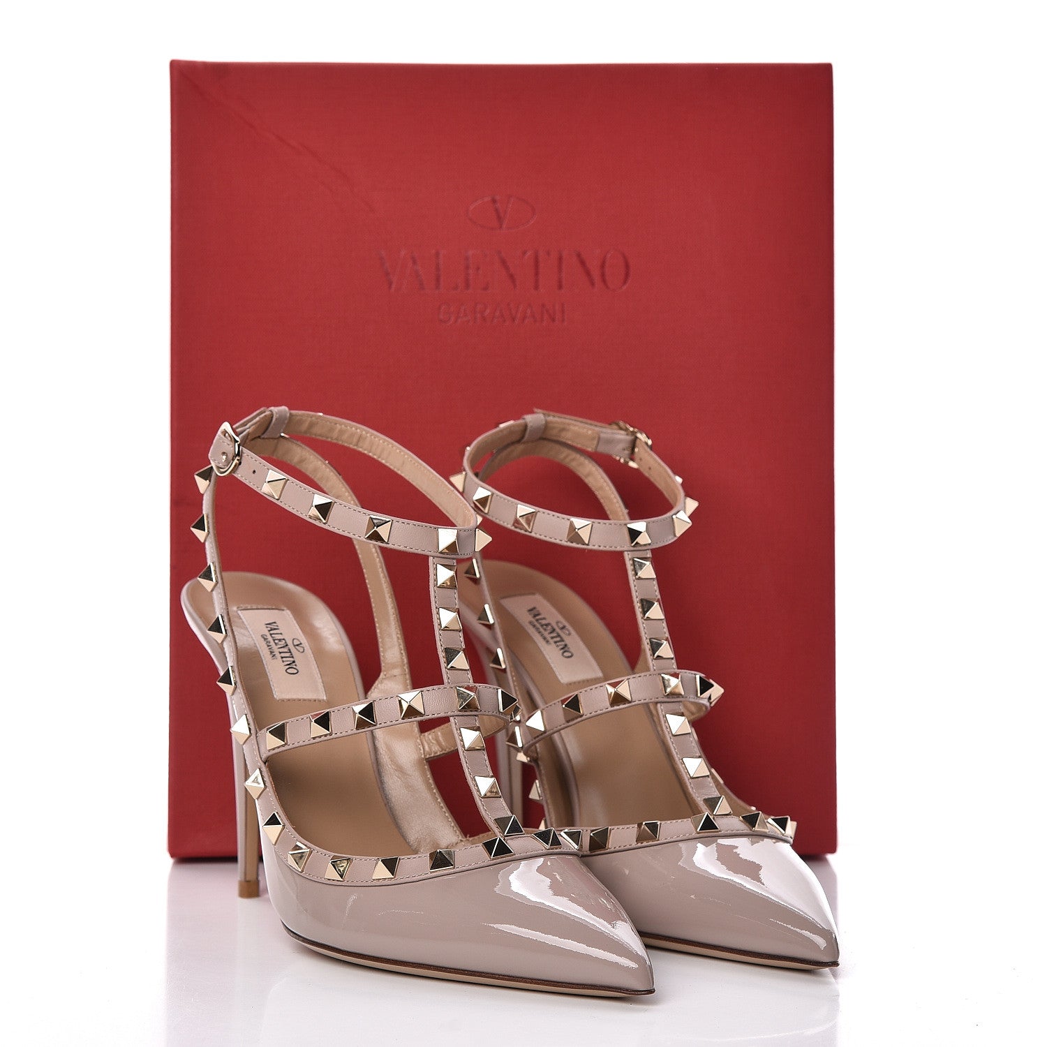 Valentino Garavani Patent Rockstud Ankle Strap Pumps 40 Poudre 9 of 9