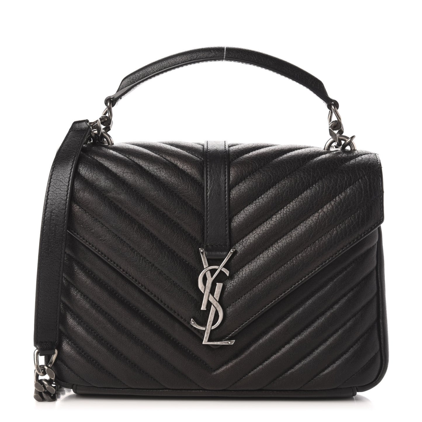Sheepskin Matelasse Chevron Monogram Medium College Bag Black
