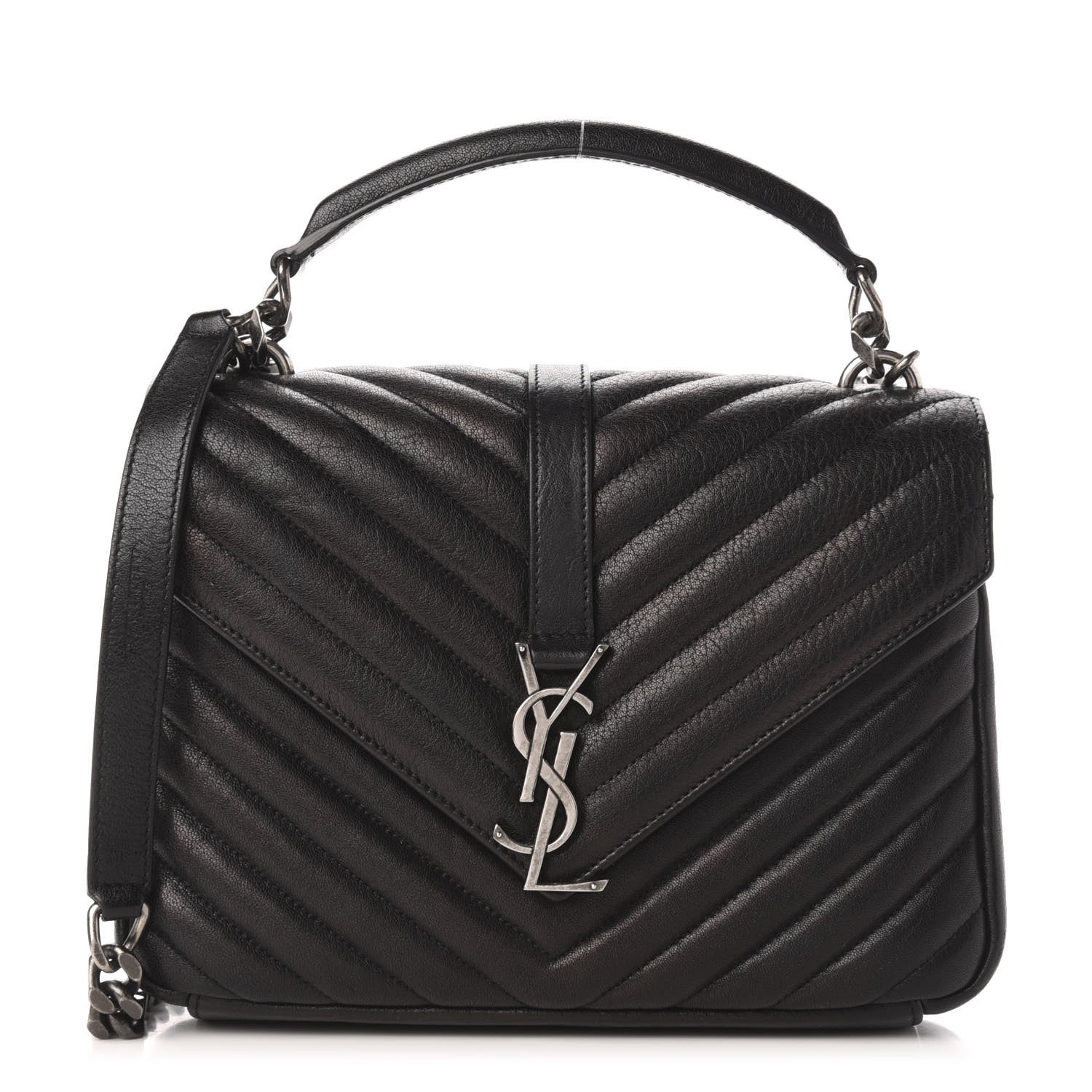Saint Laurent Sheepskin Matelasse Chevron Monogram Medium College Bag Black 1 of 14