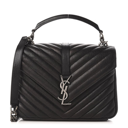 Saint Laurent Sheepskin Matelasse Chevron Monogram Medium College Bag Black 1 of 14