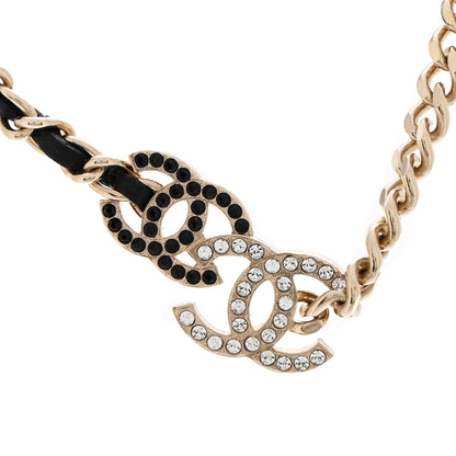 Chanel Metal Calfskin Crystal Double CC Short Necklace Black Gold 4 of 7
