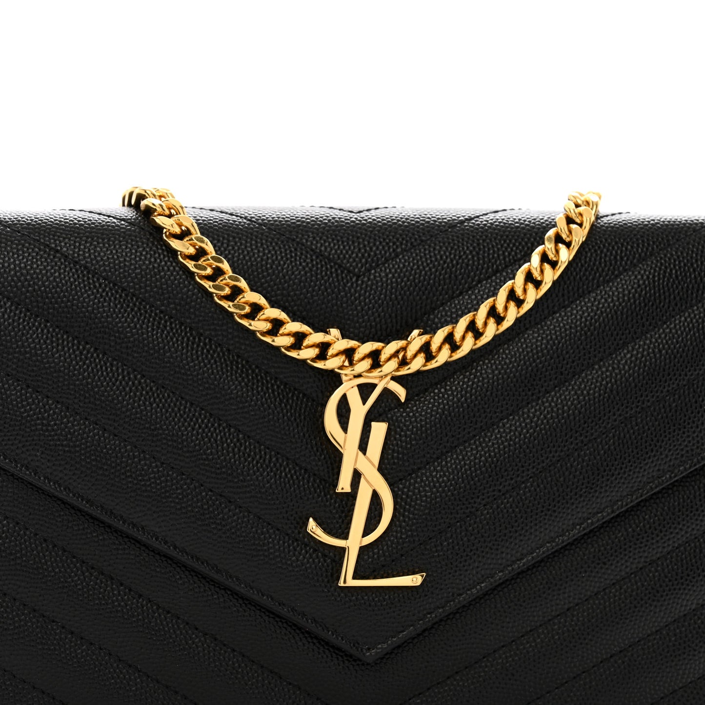 Grain De Poudre Matelasse Chevron Monogram Chain Wallet Black