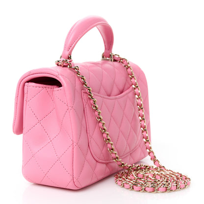 Chanel Lambskin Quilted Mini Top Handle Rectangular Flap Pink 3 of 12