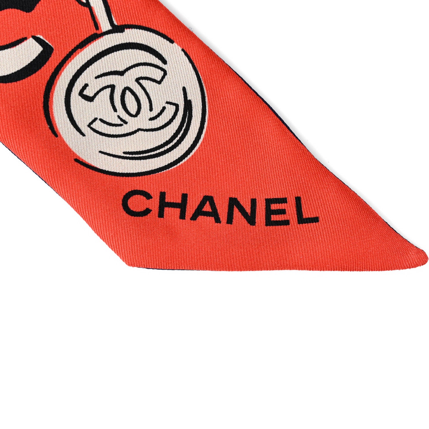 Chanel Silk Lucky Symbols Slim Bandeau Scarf Blue Orange 2 of 4