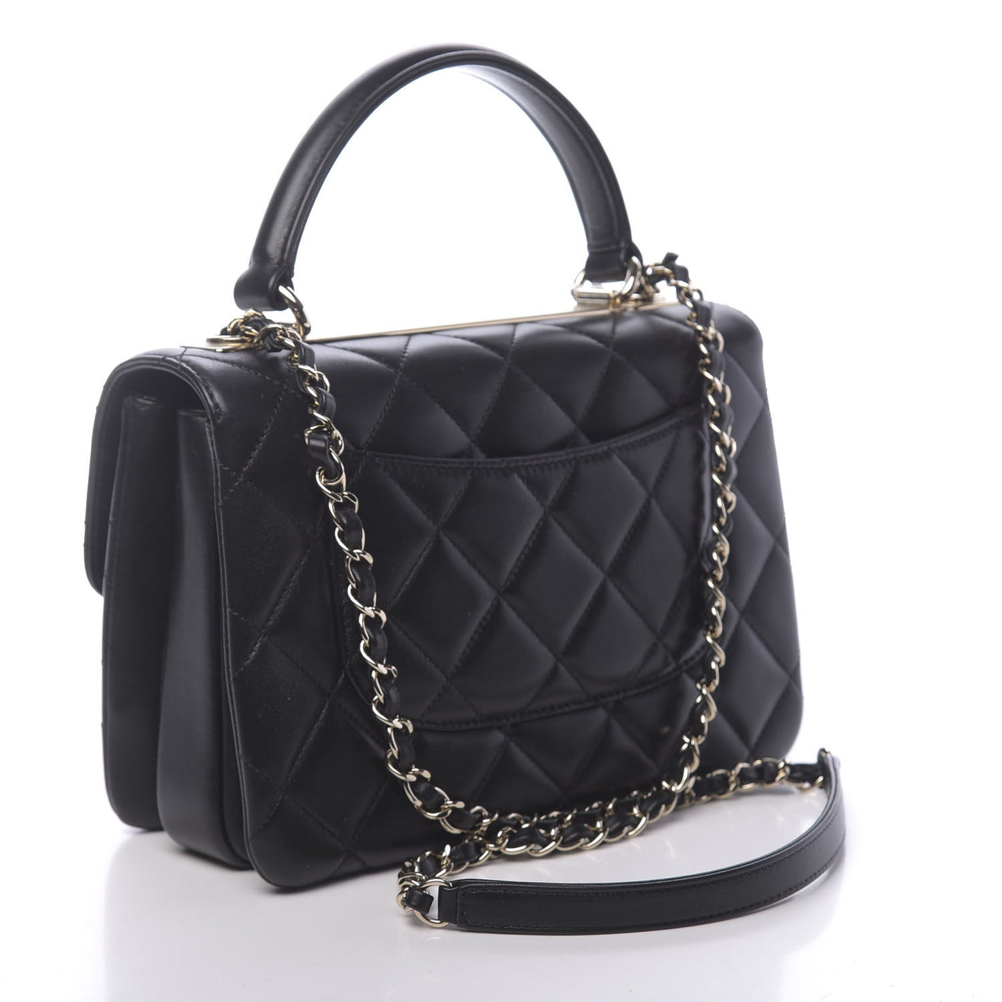 Lambskin Quilted Small Trendy CC Dual Handle Flap Bag Black