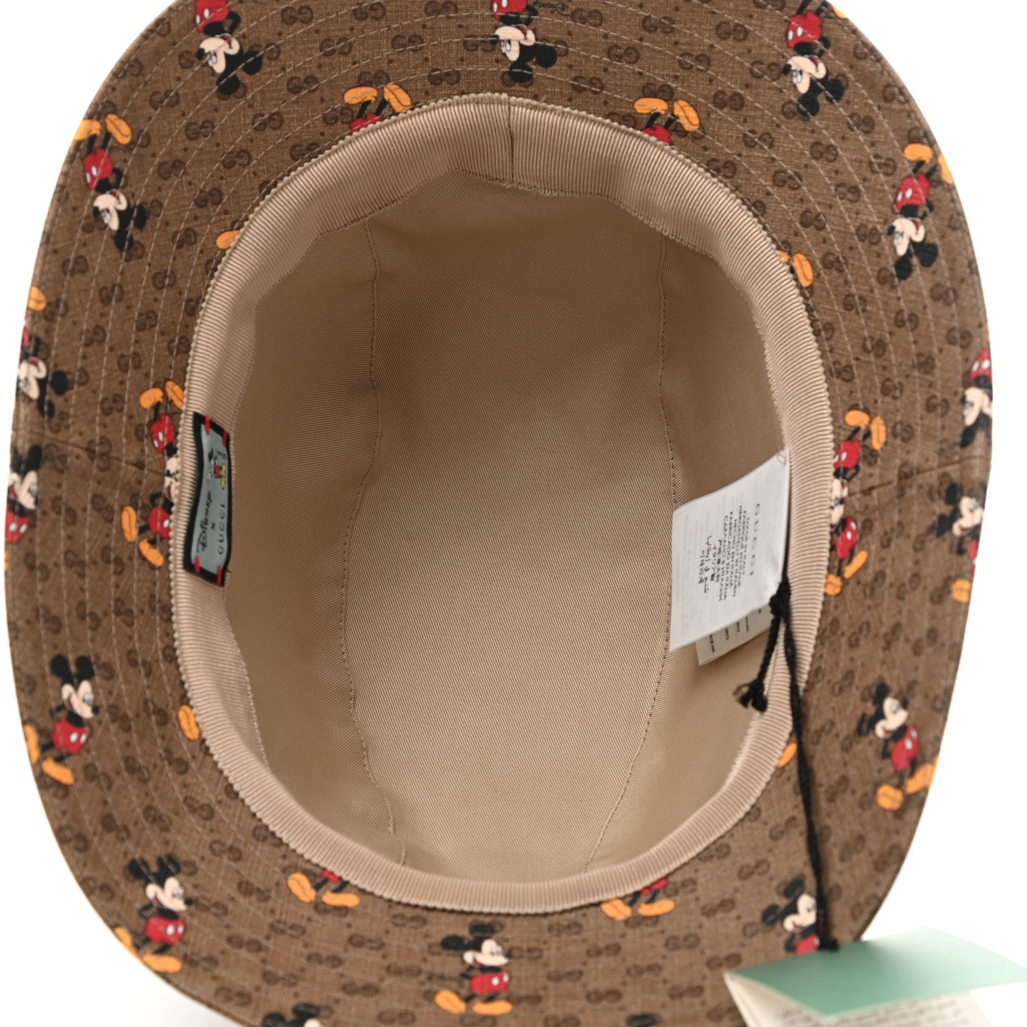 Gucci X DISNEY Mini Vintage GG Supreme Monogram Mickey Mouse Trent Bucket Hat XL Beige Ebony Yellow 5 of 9