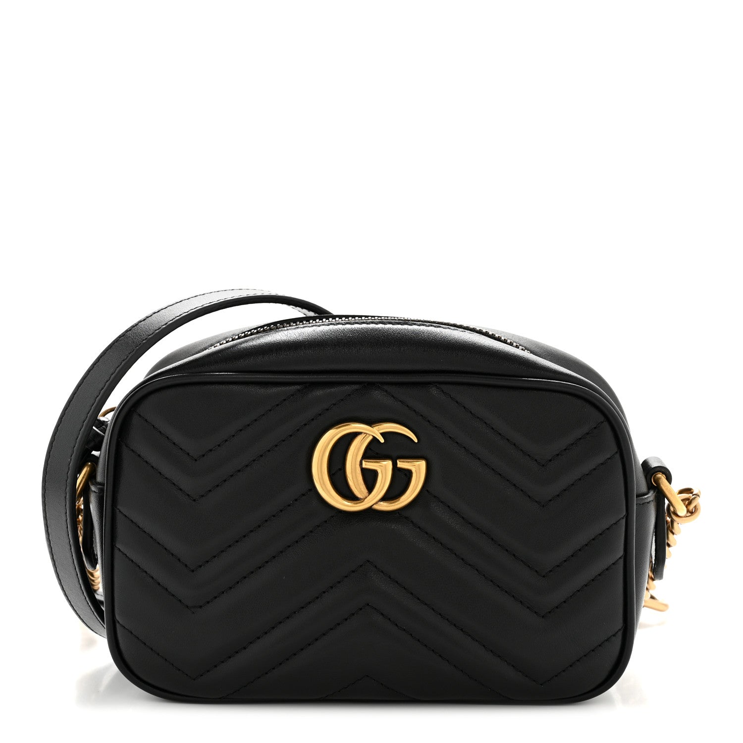 Gucci Calfskin Matelasse Mini GG Marmont Chain Shoulder Bag Black 1 of 12
