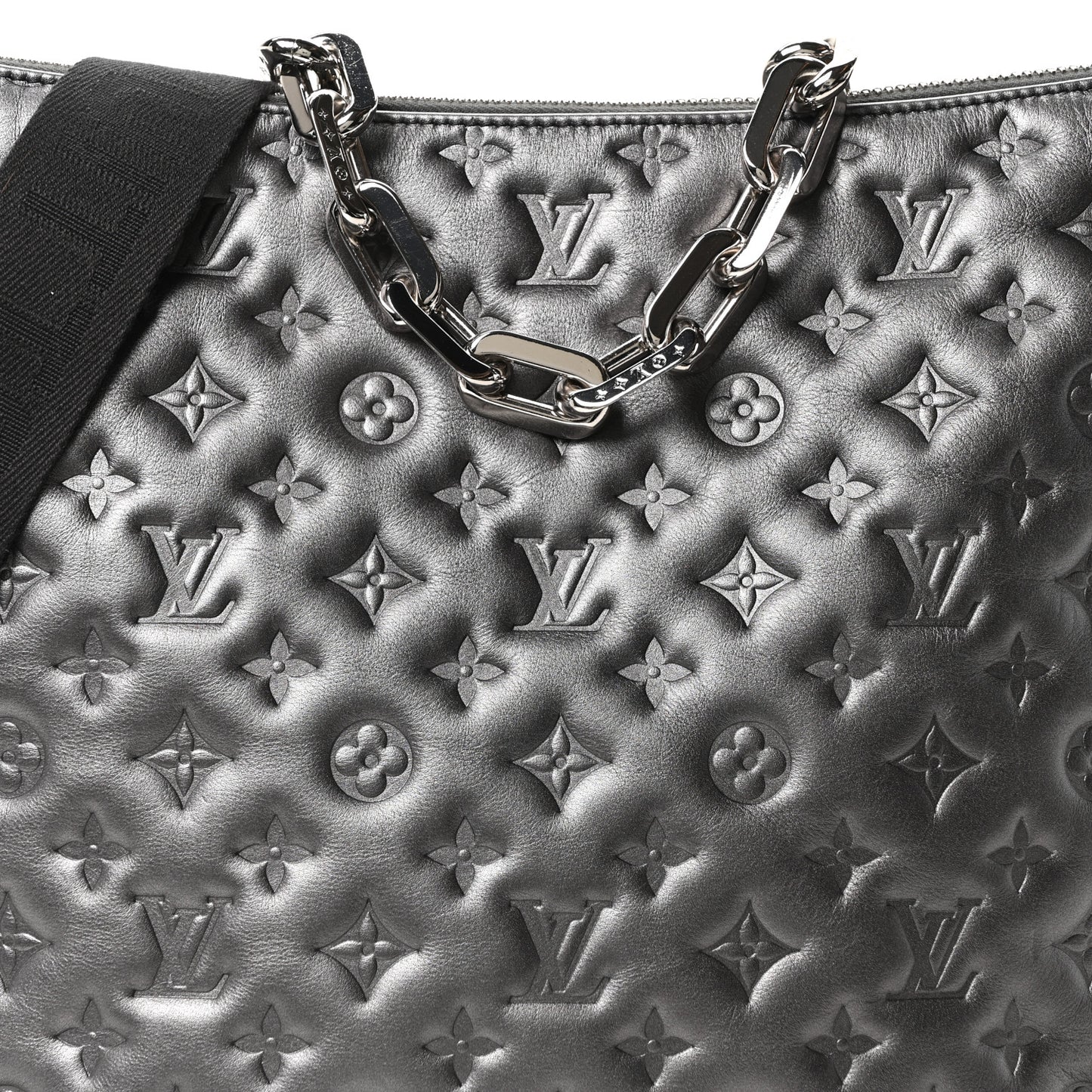 Calfskin Embossed Monogram Coussin Hobo MM Gunmetal Gray