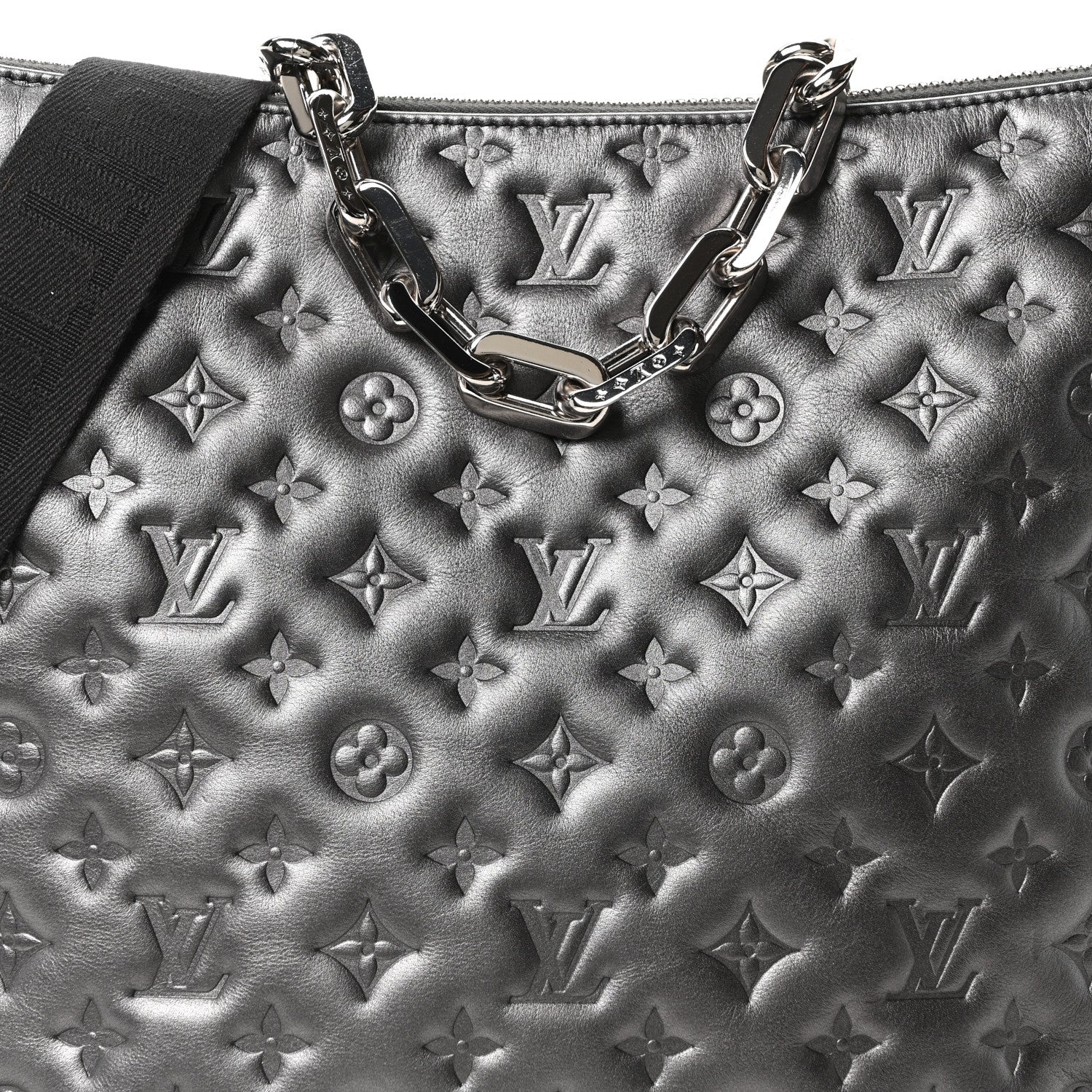 Louis Vuitton Calfskin Embossed Monogram Coussin Hobo MM Gunmetal Gray 8 of 10