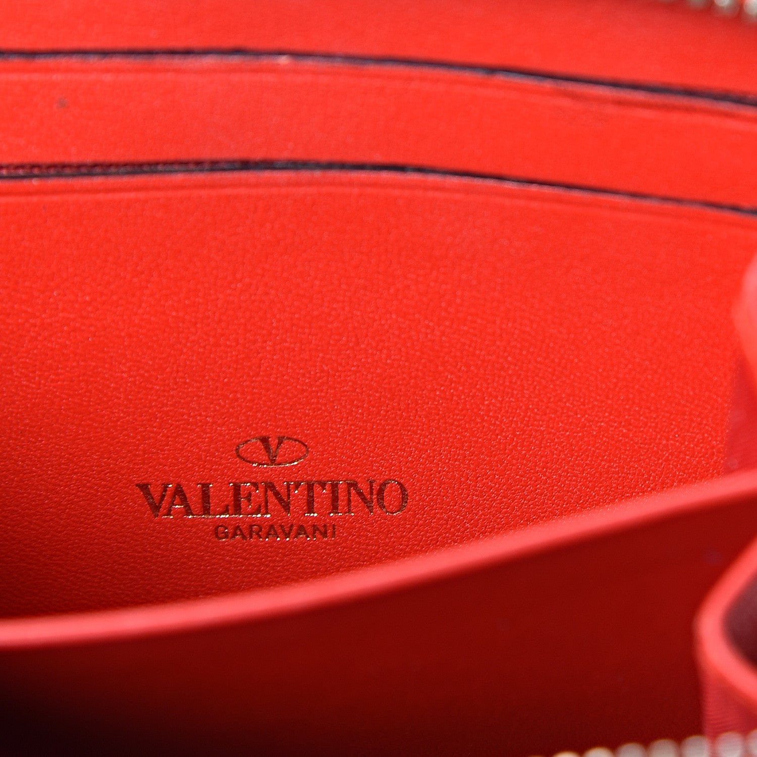 Valentino Garavani Calfskin Rockstud Zip Around Coin Case Card Holder Deep Orange 7 of 9