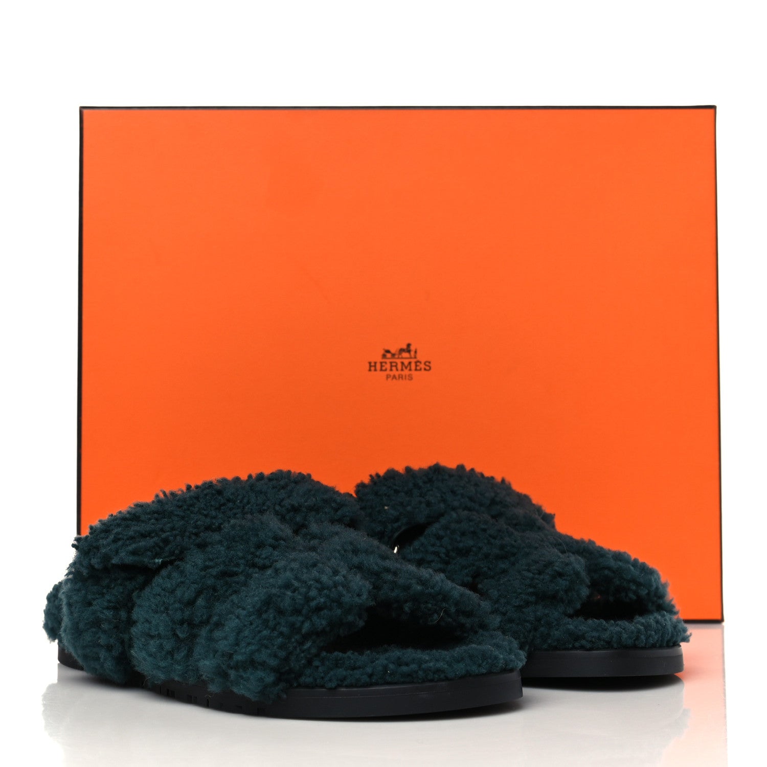 Hermes Woolskin Womens Chypre Sandals 38.5 Vert Anglais 9 of 9