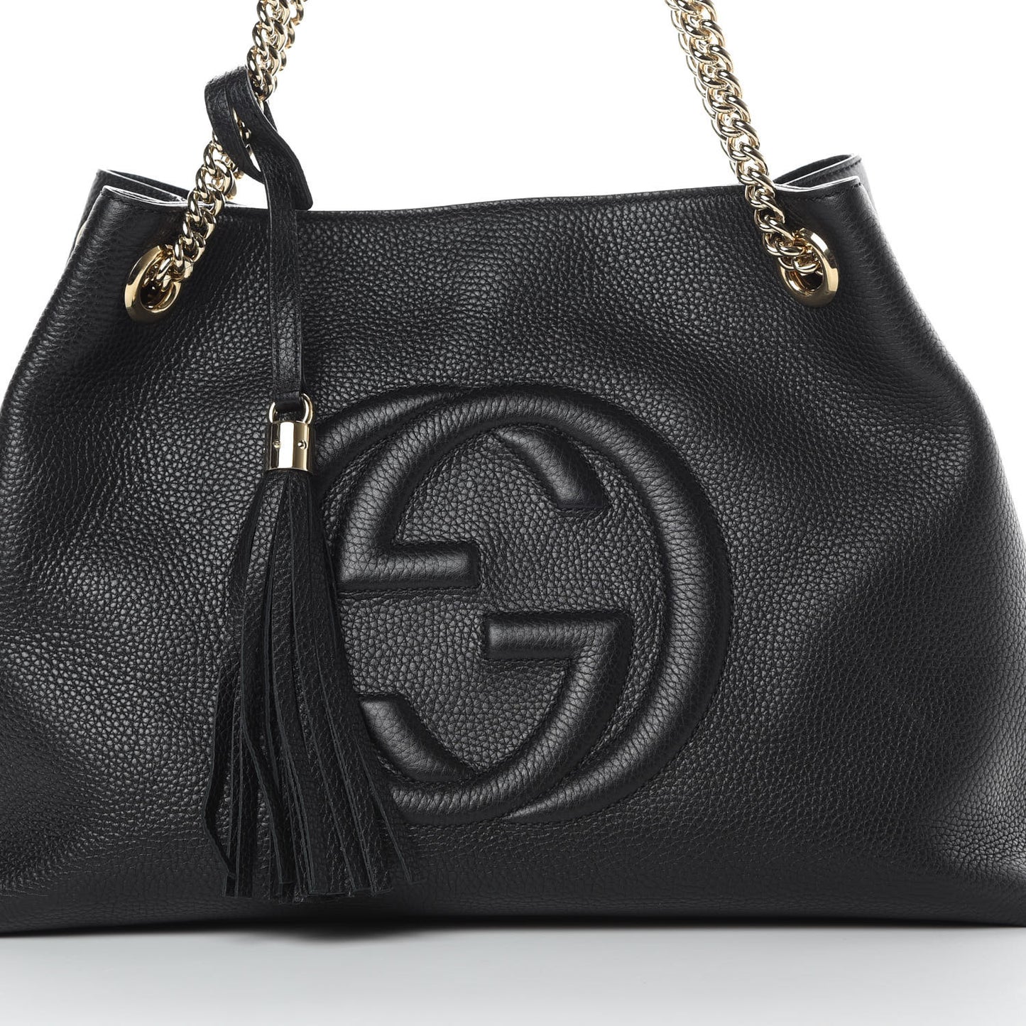 Pebbled Calfskin Medium Soho Chain Shoulder Bag Black
