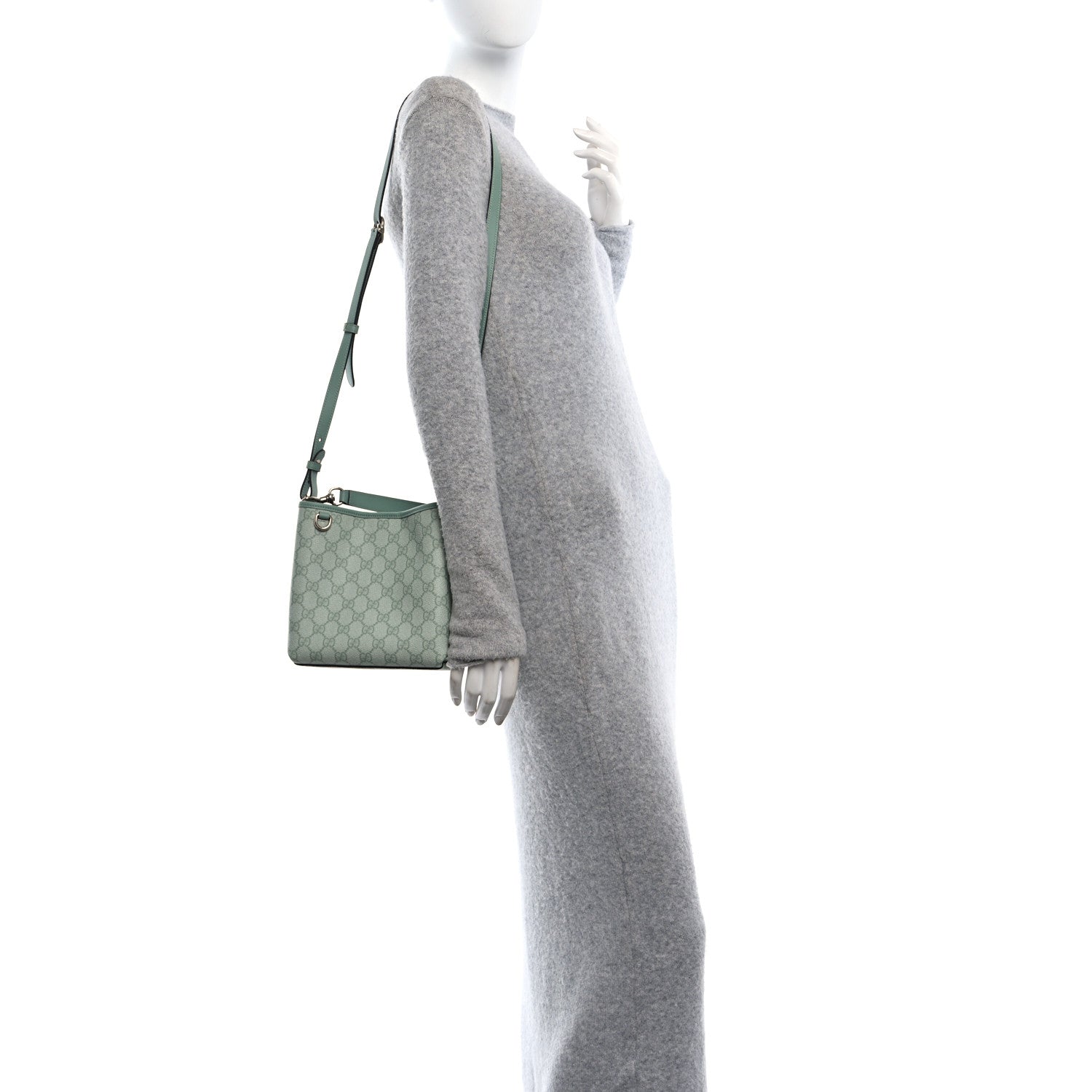 Gucci GG Supreme Monogram Emblem Small Shoulder Bag Sage Green 3 of 11