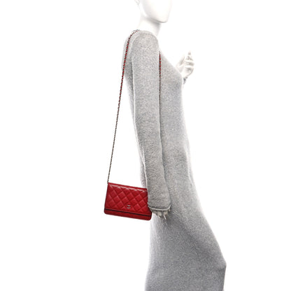 Chanel Caviar Quilted Wallet on Chain WOC Red 2 of 12