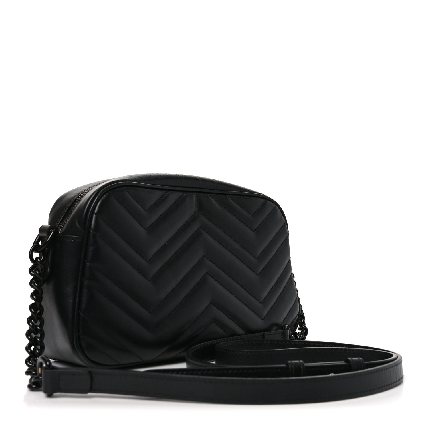 Gucci Calfskin Matelasse Monochrome Small GG Marmont Chain Shoulder Bag Black 3 of 11