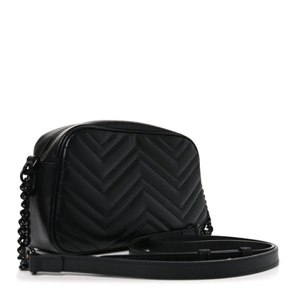 Gucci Calfskin Matelasse Monochrome Small GG Marmont Chain Shoulder Bag Black 3 of 11