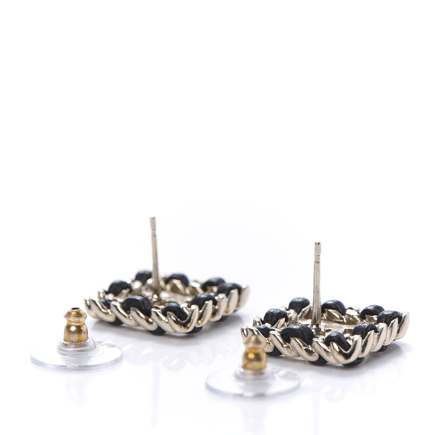 Crystal Lambskin Chain Sergeant Stud Earrings Black Gold