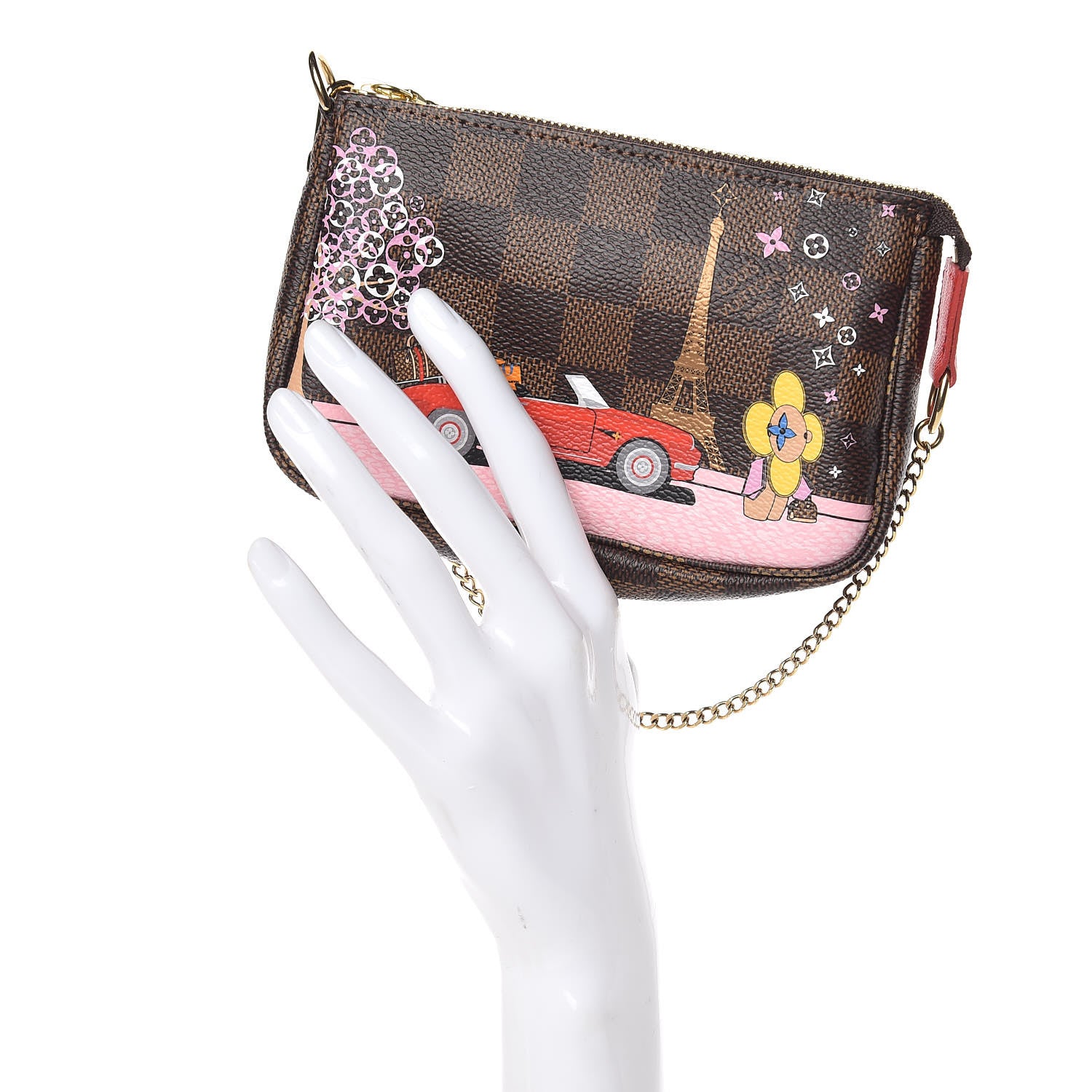 Louis Vuitton Damier Ebene 2019 Christmas Animation Mini Pochette Accessories Red 2 of 10