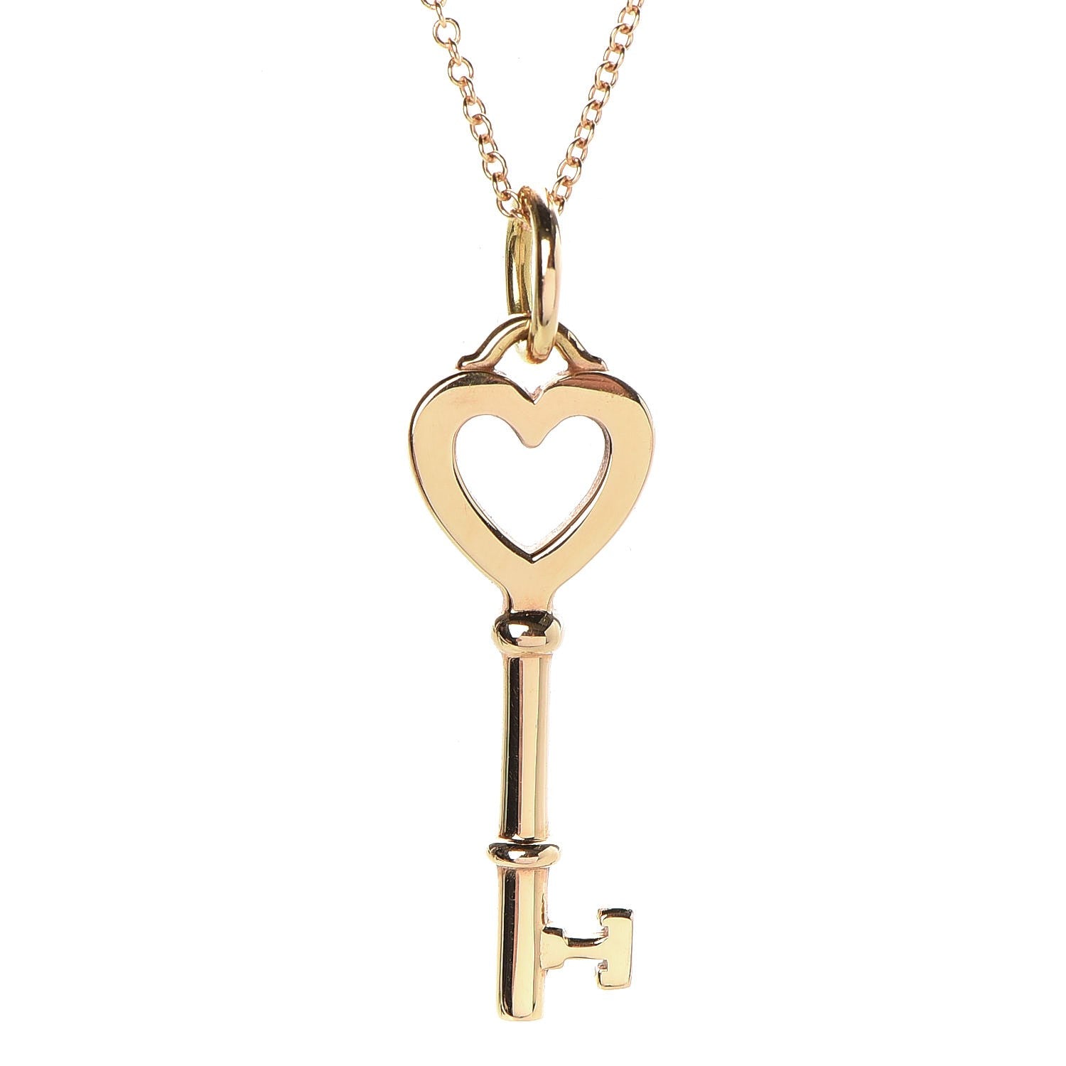 Tiffany 18K Yellow Gold Mini Heart Key Pendant Necklace 4 of 8