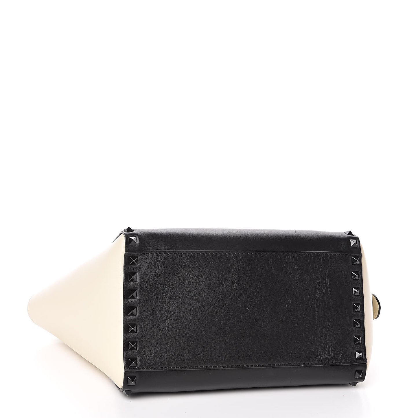 Vitello Bi-Color Small Rockstud Double Handle Tote Ivory Black