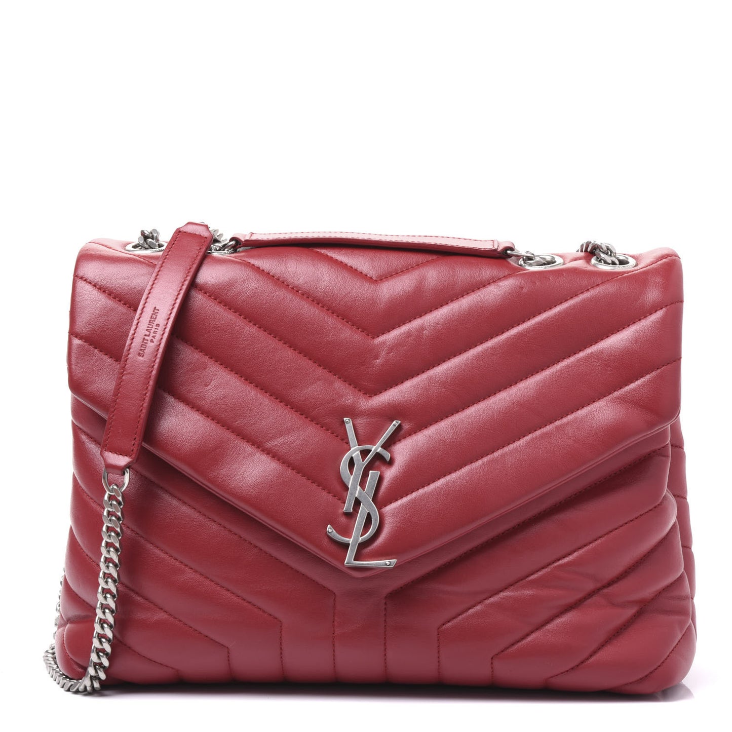 Calfskin Y Quilted Monogram Medium Loulou Chain Satchel Lipstick Red