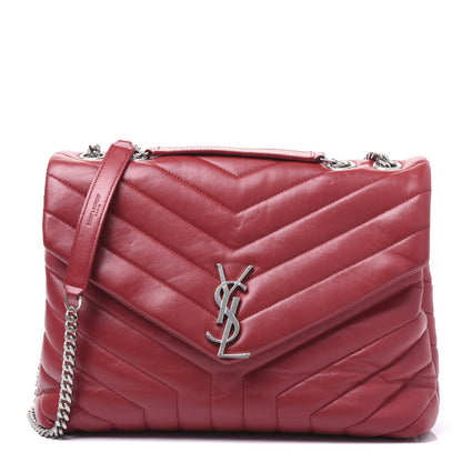 Saint Laurent Calfskin Y Quilted Monogram Medium Loulou Chain Satchel Lipstick Red 1 of 8