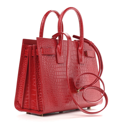 Saint Laurent Calfskin Crocodile Embossed Baby Sac De Jour Red 3 of 11
