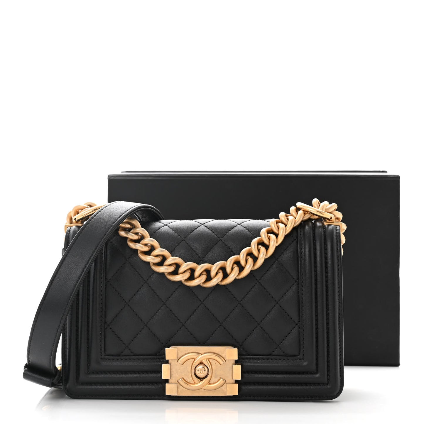 Lambskin Quilted Small Boy Flap Black