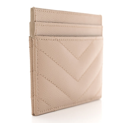 Saint Laurent Grain De Poudre Matelasse Chevron Monogram Credit Card Case Dark Beige 3 of 8