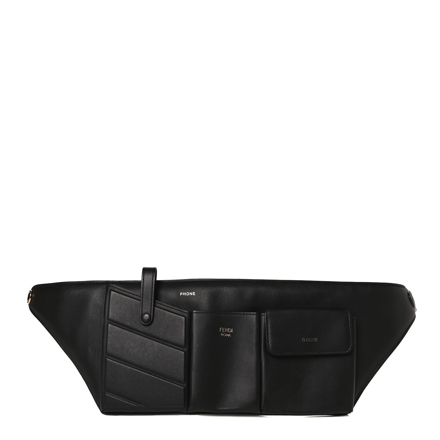 Fendi Vitello Grace Matte 3 Pocket Belt Pouch Black 1 of 10