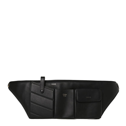 Fendi Vitello Grace Matte 3 Pocket Belt Pouch Black 1 of 10
