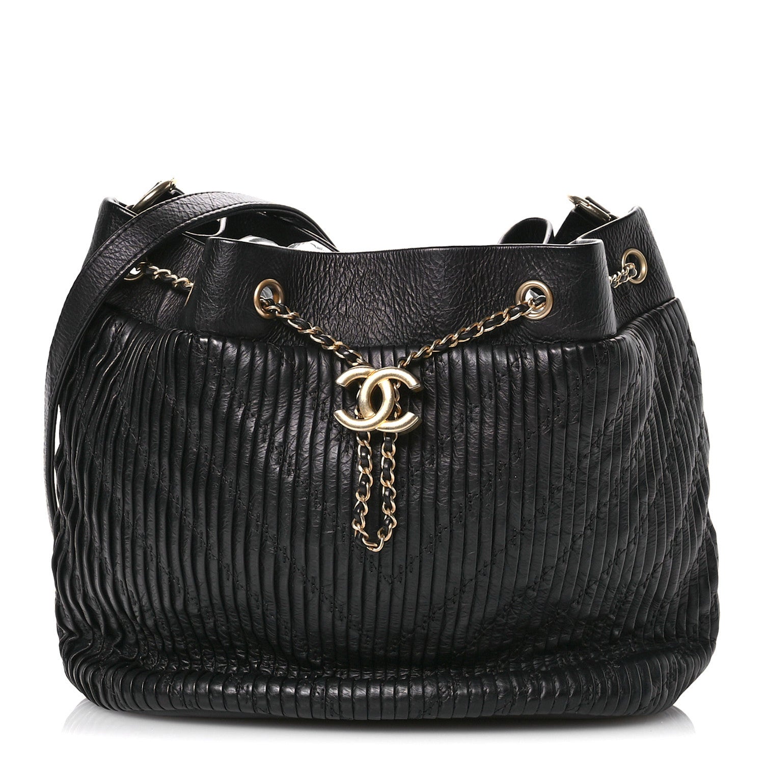 Chanel Iridescent Crumpled Calfskin Coco Pleats Drawstring Bag Black 1 of 10