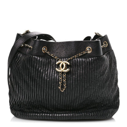 Chanel Iridescent Crumpled Calfskin Coco Pleats Drawstring Bag Black 1 of 10