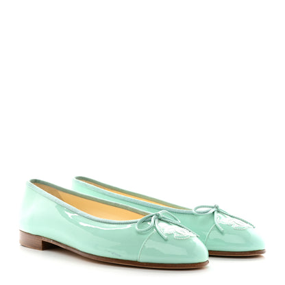 Chanel Patent Calfskin CC Cap Toe Ballerina Flats 36.5 Light Green 3 of 12