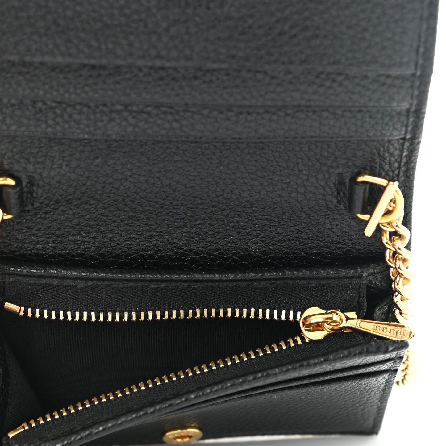 Grainy Calfskin Zumi Chain Card Case Wallet Black