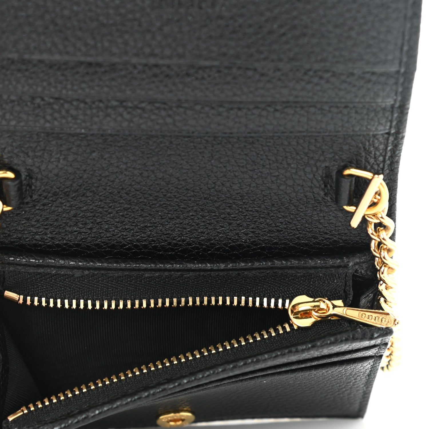 Gucci Grainy Calfskin Zumi Chain Card Case Wallet Black 5 of 9