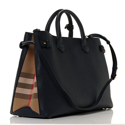 Burberry Grainy Calfskin House Check Large Banner Tote Ink Blue 2 of 8
