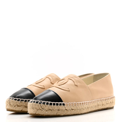 Chanel Lambskin CC Espadrilles 38 Beige Black 3 of 11