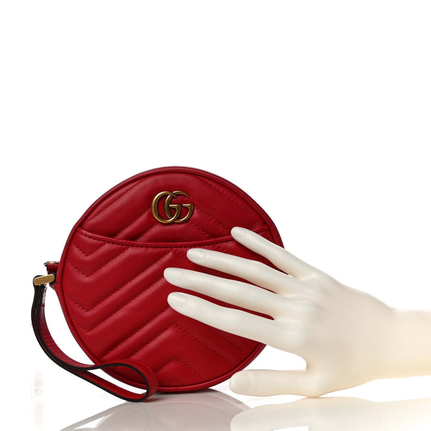 Calfskin Matelasse GG Marmont Round Wrist Wallet Hibiscus Red