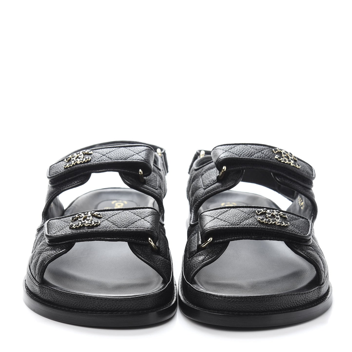 Grained Calfskin Velcro Dad Sandals 41 Black