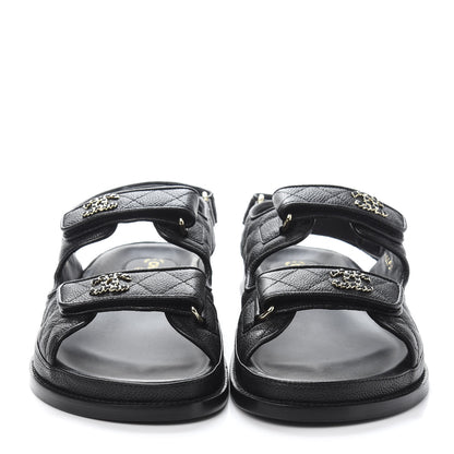 Chanel Grained Calfskin Velcro Dad Sandals 41 Black 2 of 9