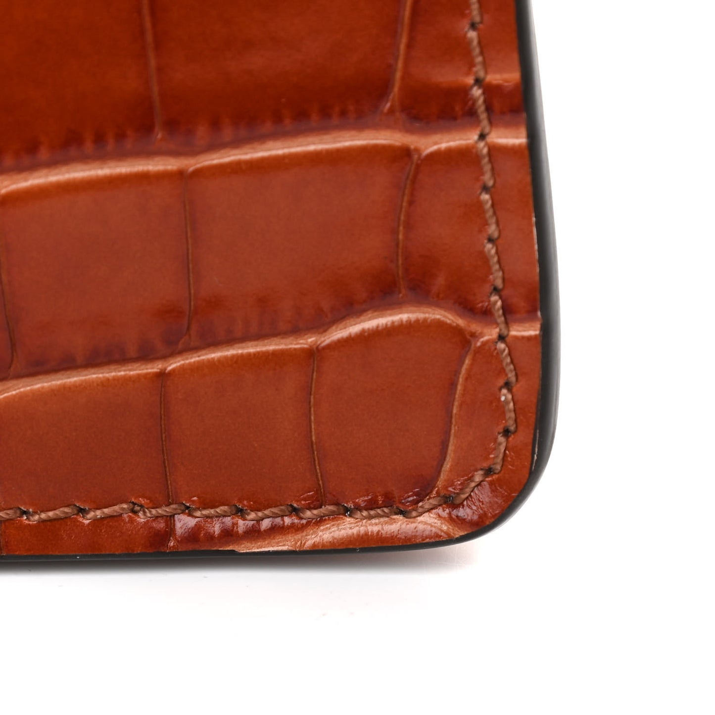 Calfskin Crocodile Embossed Small Aby Day Shoulder Bag Sepia Brown