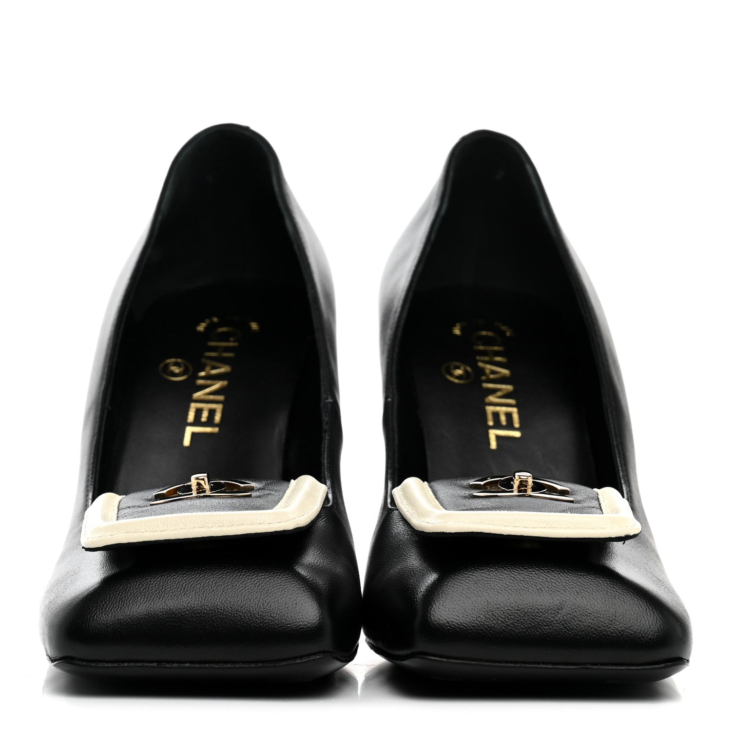 Chanel Lambskin Turnlock CC Pumps 38 Black Ivory 3 of 9