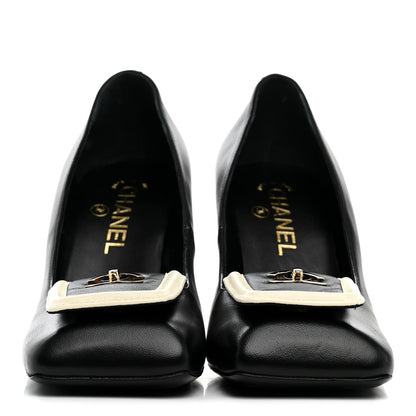 Chanel Lambskin Turnlock CC Pumps 38 Black Ivory 3 of 9