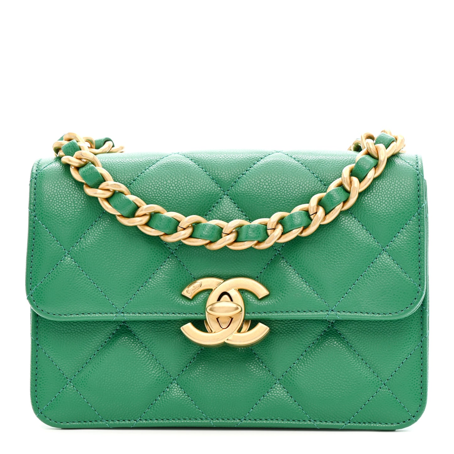 Caviar Quilted Mini CC Flap Green