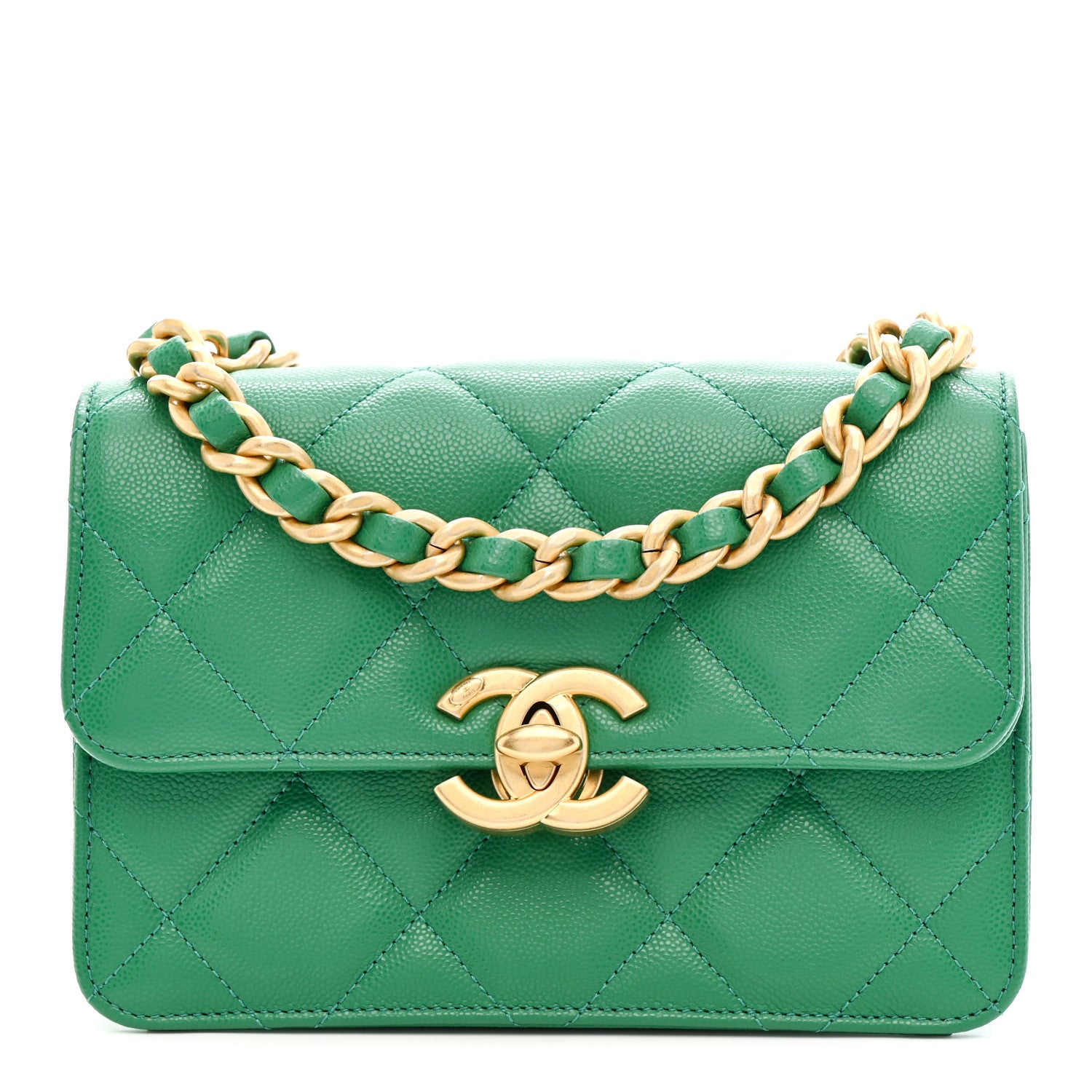 Chanel Caviar Quilted Mini CC Flap Green 1 of 11
