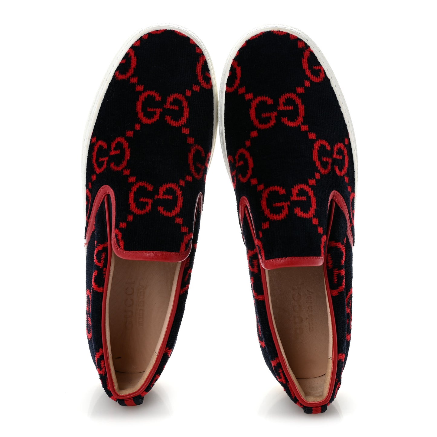 Terry Cloth Miro Soft Calfskin GG Monogram Mens Dublin Slip On Sneakers 9 Blue Hibiscus Red