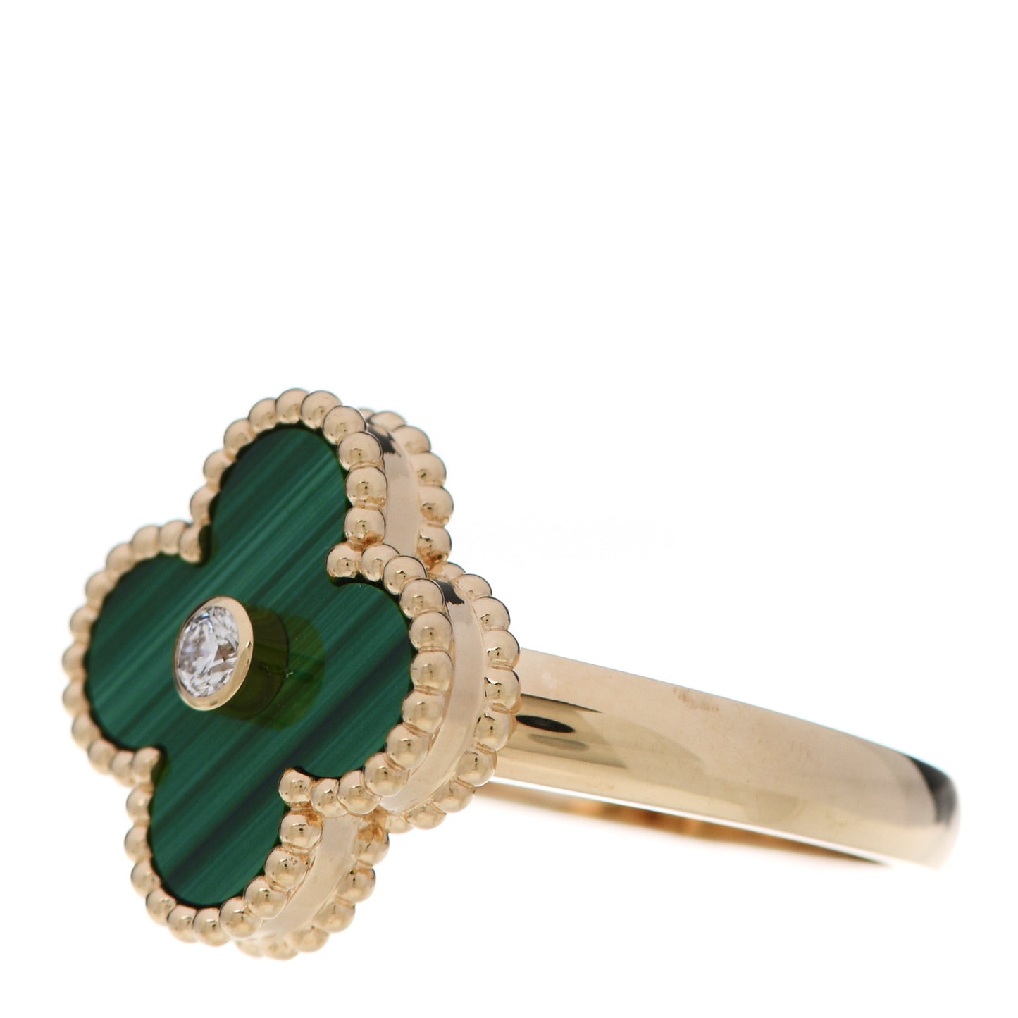 18K Yellow Gold Diamond Malachite Vintage Alhambra Ring 52 6