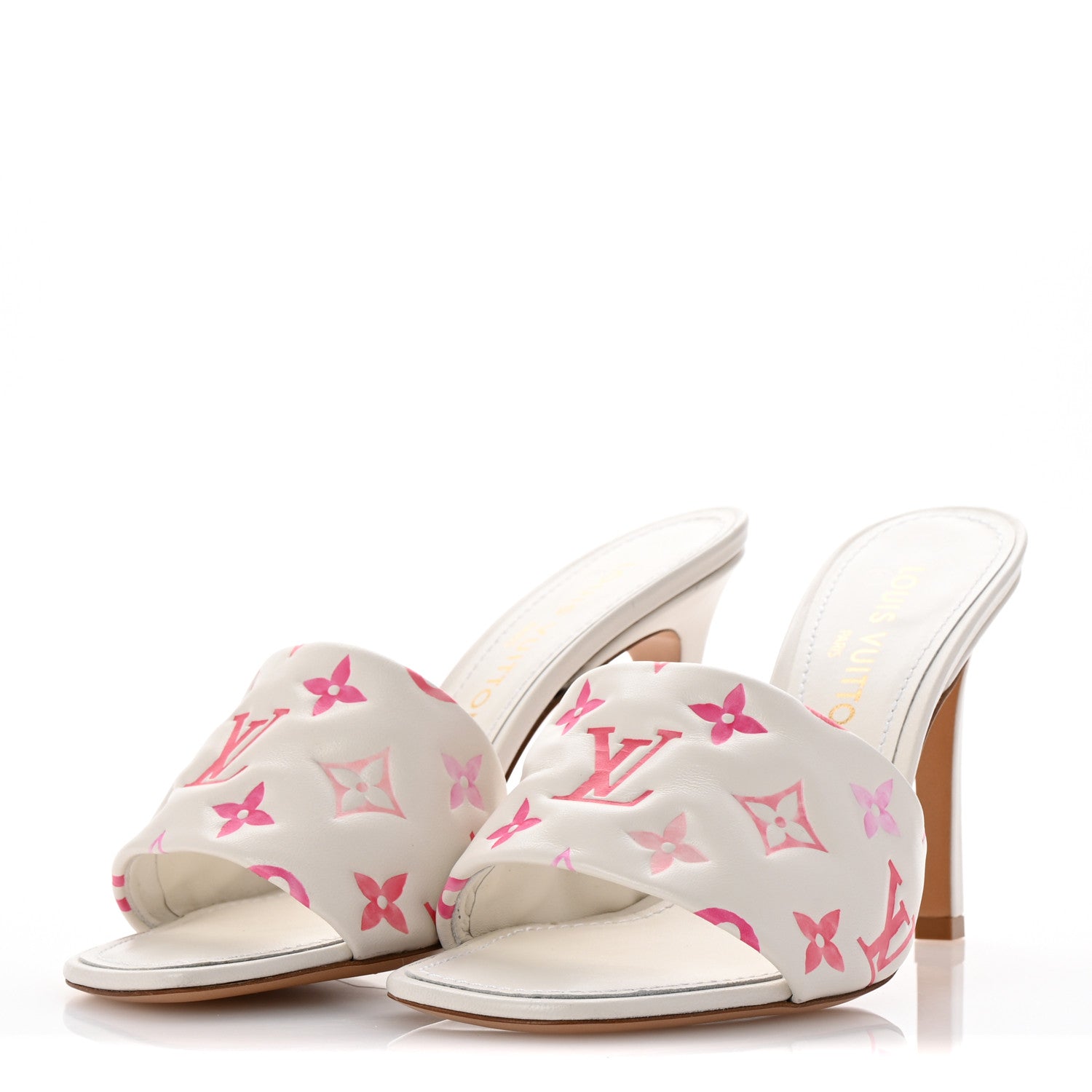 Louis Vuitton Lambskin Embossed Monogram By The Pool Revival High Heel Mules 39 White Pink 4 of 9