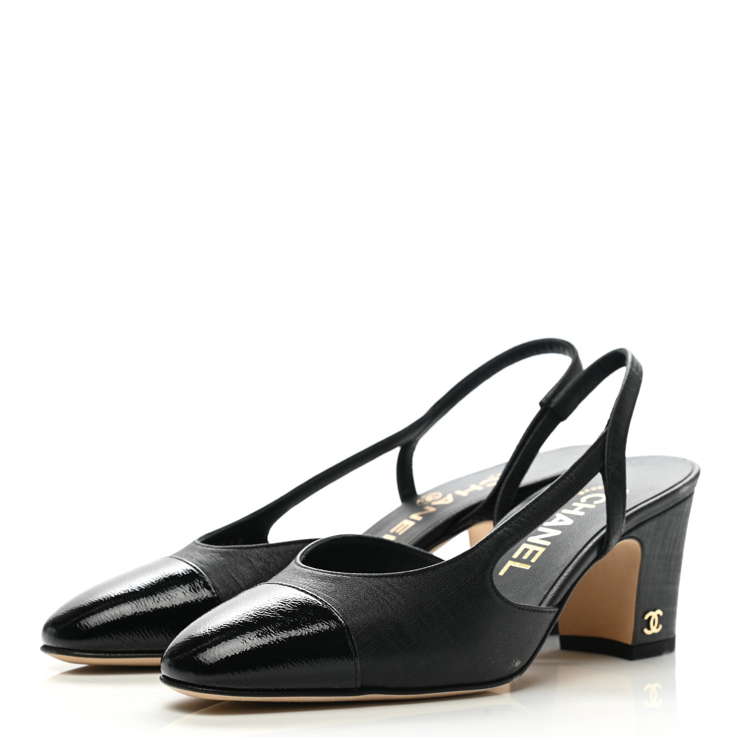 Chanel Goatskin Calfskin Cap Toe CC Slingback Sandals 35 Black 3 of 10